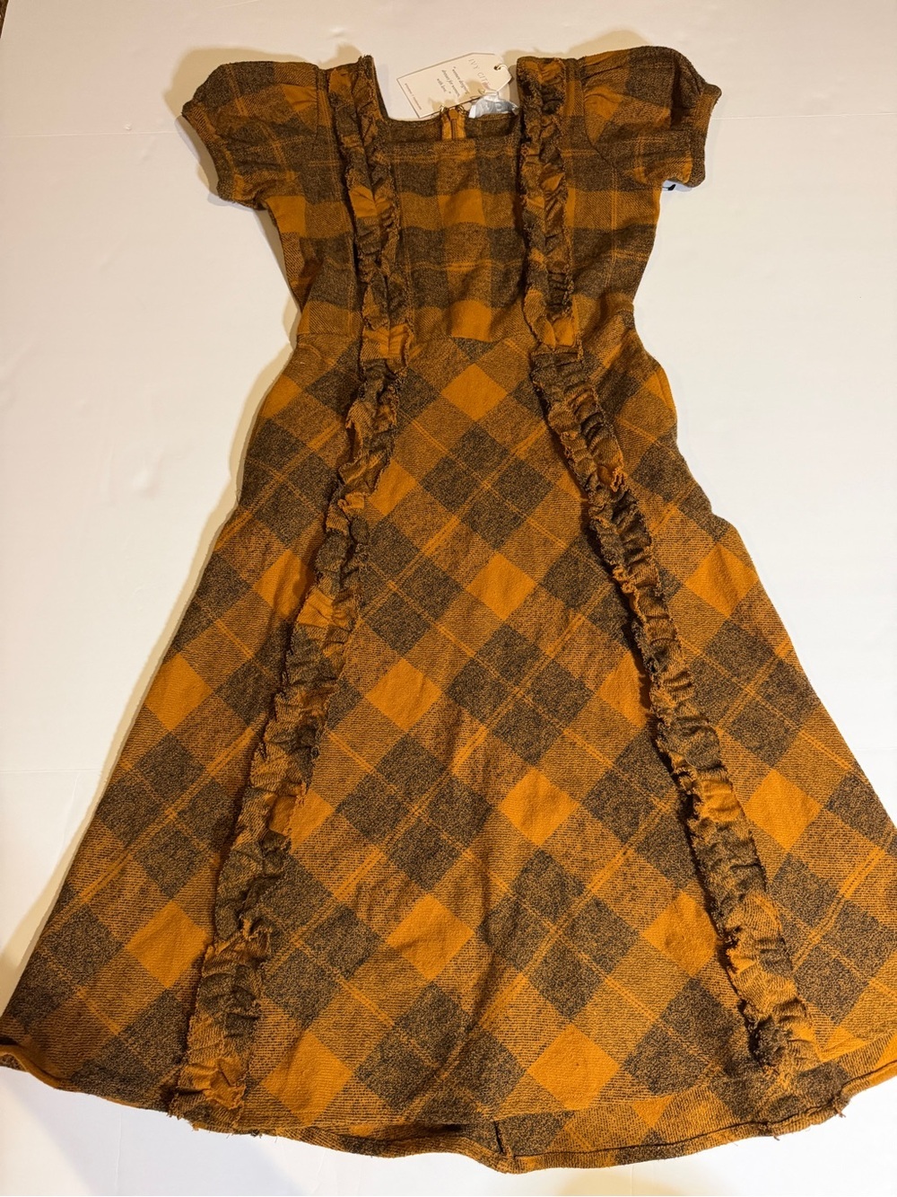 Ivy City Co Orange and Brown Plaid Midi Dress